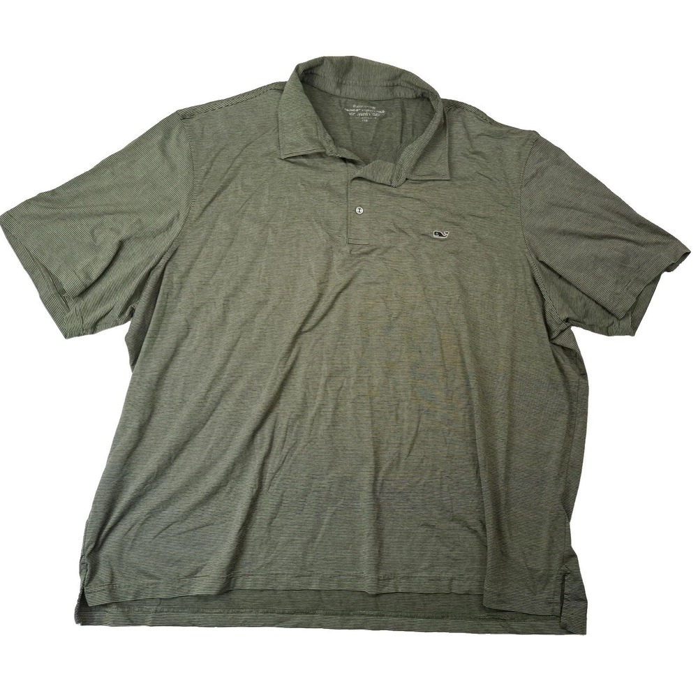 Vineyard Vines On The Go Sankaty Polo Shirt Mens 4XL Green Striped Whale Logo